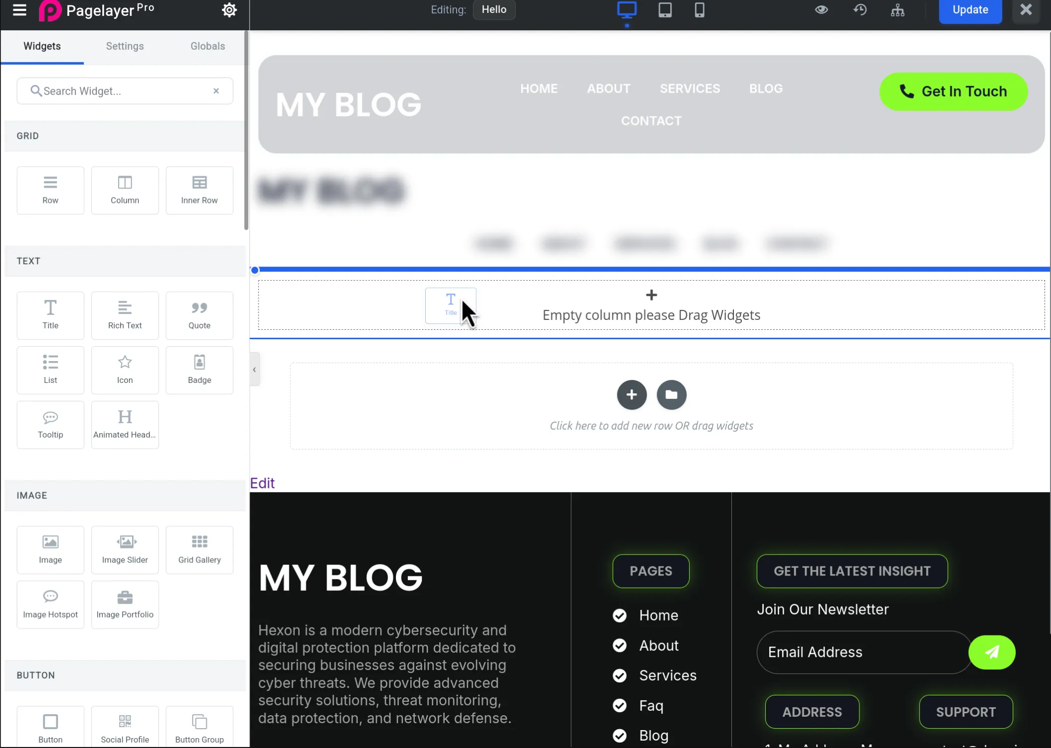 Drag and drop widgets in Pagelayer