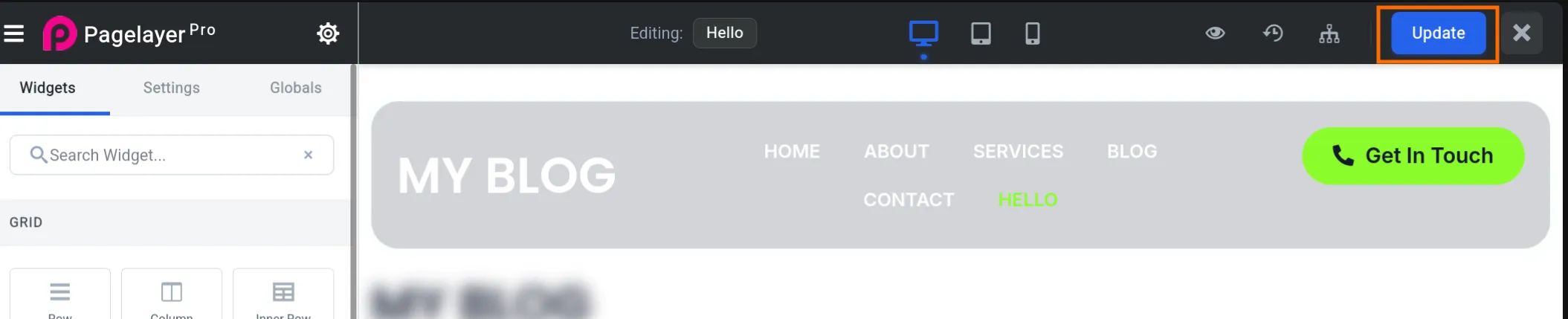 Update Page with Pagelayer