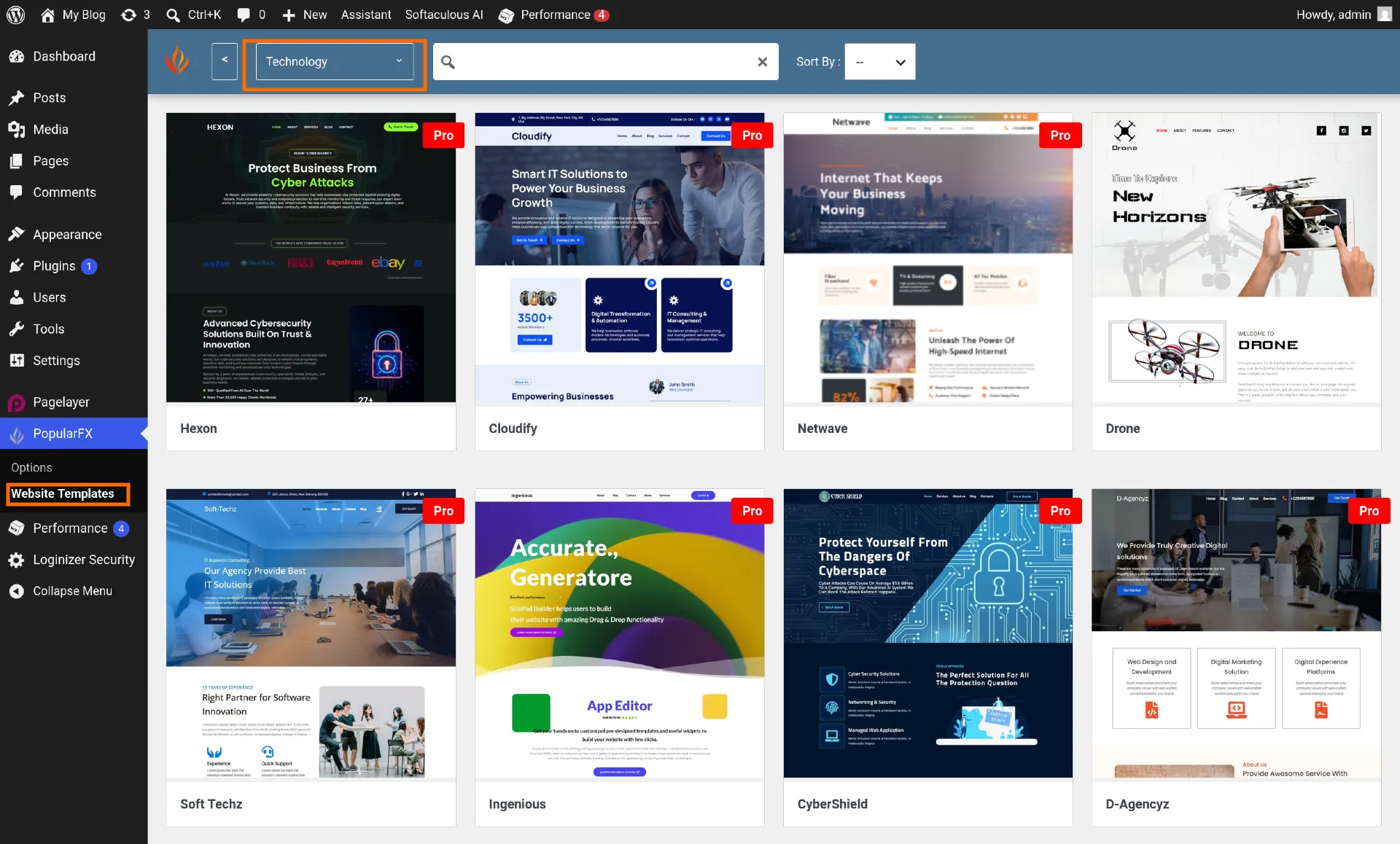 Selecting PopularFX Template